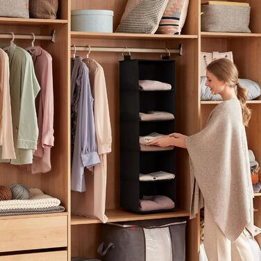 Підвісна полиця Lifewit з 2 предметів, органайзер для шафи, шафа-купе з підвісною системою, тканинне підвісне сховище, органайзер для шафи, складний і компактний з металевими гачками, 5 відділень, (чорний, 5 відділень x 2)