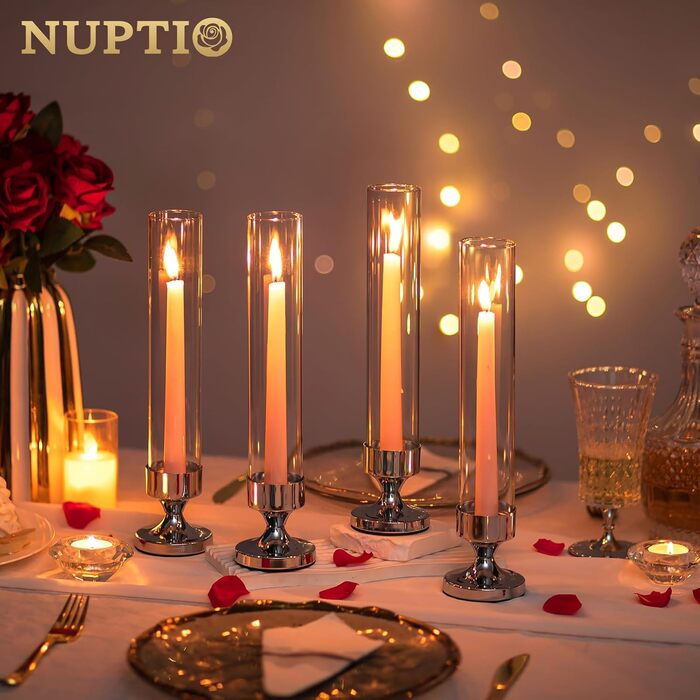 Скляний циліндричний свічник NUPTIO, скляний свічник - свічник-паличка, весільний стіл зі скляною стільницею без основи, ліхтар, скляний циліндричний свічник, свічка-паличка, День святого Валентина 31 см (10 шт. , срібло)