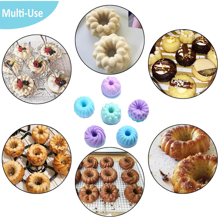 Набір силіконових форм для випічки Tongjude, 47 предметів, 6 силіконових форм для торта, форма для хліба, форми для пончиків, форма для випічки з антипригарним покриттям, з мірною чашкою та ложкою, сірий (5 набори форм для випічки)