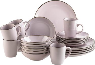 Современный набор посуды на 6 персон с ободком цвета латуни, es Combination Service с безободковыми формами купе, керамогранит, (24 шт., лаванда)
