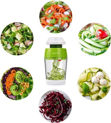 Спіральна овочерізка 4 в 1 з контейнером, зелена MENNYO