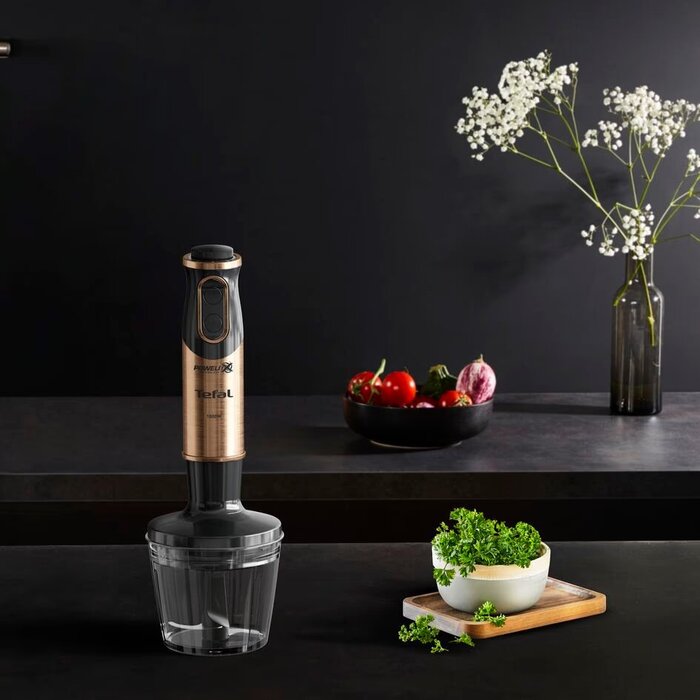 Tefal Блендер погружной Quickchef 1000Вт, 3в1, чаша-800мл, чоппер-500мл, турборежим, черно-бронзовый