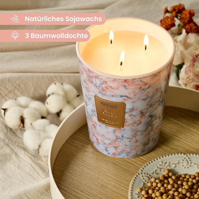 Ароматизована свічка M&SENSE велика Чорні ароматизовані свічки у склянці Ароматизована свічка з натурального соєвого воску Розслаблююча ароматерапія Подарунок для жінок та чоловіків, Різдво Час горіння 75 годин та 2 ґноти (соняшники, 990 г)