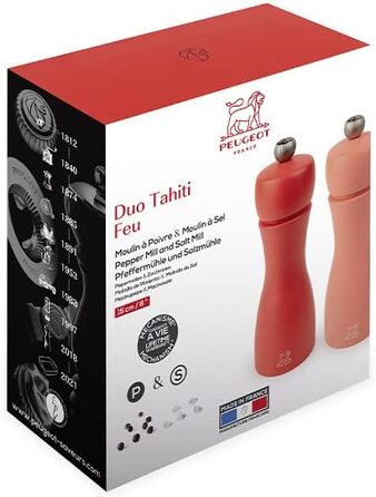 Млин для перцю Соляний млин Вода Таїті 15 см Перець і кам'яна сіль - Класичне регулювання помелу - Виготовлено з деревини, сертифікованої PEFC - Французьке ноу-хау - Moss & Mint Green (цегляно-червоний і полум'я)