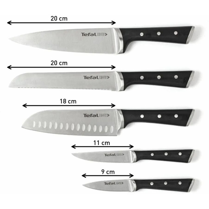 Tefal Набір ножів Ice Force, 5 пр., з дерев'яною колодкою, нержавіюча сталь, плаcтик, чорний