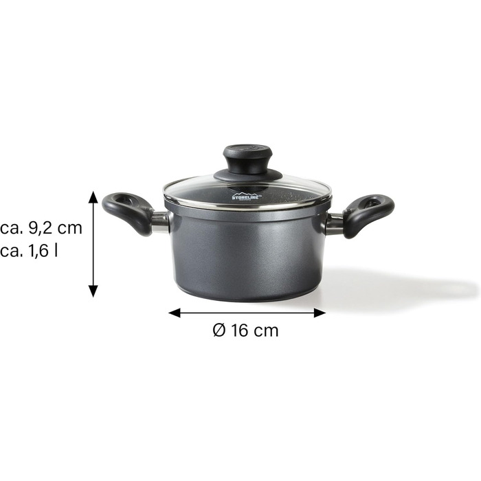 Каструля STONELINE XXL з литого алюмінію з кришкою, 7 л, антипригарне покриття зі справжніми кам&39яними частинками, індукційний посуд для всіх варильних поверхонь, духовка, приготування їжі без жиру та олії, сірий колір (16 см)