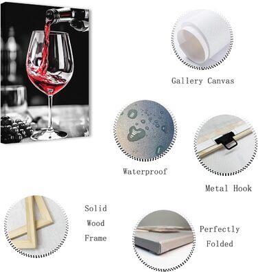 Червоне вино Декор для стін Кухонний друк на полотні Чорно-білий та червоний винний келих Троянда Картини Друк Сучасні абстрактні твори мистецтва для декору ресторану, їдальні, бару (30,00 x 45,00 см) (Зображення-2, 60,00 x 90,00 см)