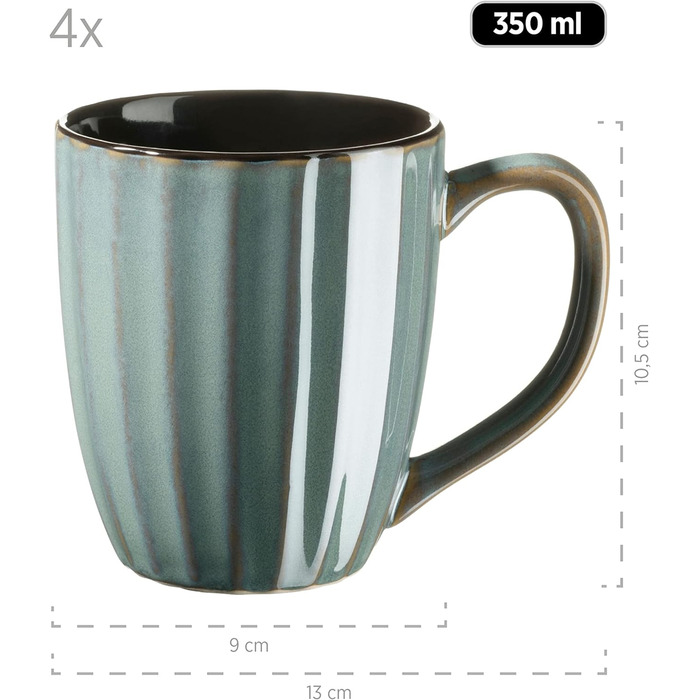 Набор посуды Confino серии MSER 931963 на 4 персоны в современном винтажном стиле, комбинированный набор из 20 предметов из керамики с черными вставками, керамогранит (бирюзовый)