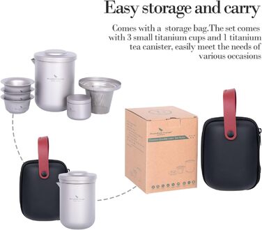 Титановий чайний набір, чайниця з ситечком для чаю та 3 міні-чашки 40 мл iBasingo