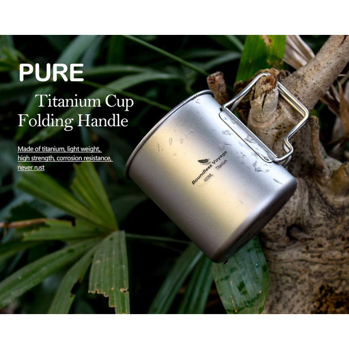 Мл Титанова кружка Кемпінгова кружка Відкритий чай Кава Дорожня кружка з кришкою та відкидною ручкою Легка кружка для води Чашка для пікніка Металевий посуд Ti3034D (чашка Ti3025d-420 мл з кришкою), 300