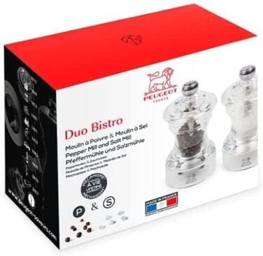 Подарочный набор Line - Мельница для перца Соляная мельница 12 см воронка для специй - Классическая регулировка помола - Алюминий Сертифицированная PEFC древесина - Карбоновые краски (бистро Акрил)