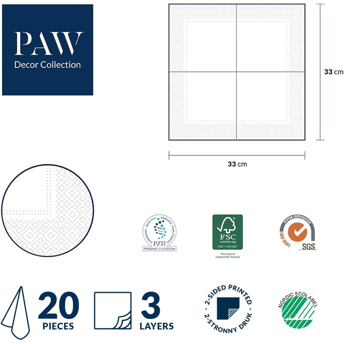 Серветки 3-шарові (33 x 33 см) I 20 шт. I Різнокольорові паперові серветки, ідеальні для різдвяного столу I Серветки - Різдво, зима, зірки, сніг, сніговики I (Подвійний дизайн різдвяних сніжинок, золотистий)