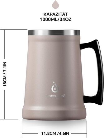 Термокухоль для пива 1 л темно-рожевий Ideus