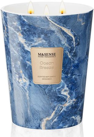 Ароматизована свічка M&SENSE велика Чорні ароматизовані свічки у склянці Ароматизована свічка з натурального соєвого воску Розслаблююча ароматерапія Подарунок для жінок та чоловіків, Різдво Час горіння 75 годин та 2 ґноти (Морський бриз, 990 г)
