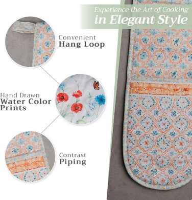 Рукавички для духовки Maison d&39 Hermine, Прихватки для каструль, 100 бавовна, термостійкі кухонні рукавички, рукавички для духовки (19 см x 33 см) та прихватки для каструль (20 см x 20 см) для приготування їжі, Морзін - Рукавички для духовки на День под