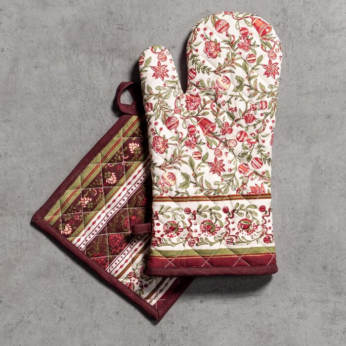 Рукавички для духовки, підставки для каструль Maison d&39 Hermine, 100 бавовна, термостійкі кухонні рукавички, рукавички для духовки (19 x 33 см) та підставки для каструль (20 x 20 см) для приготування їжі, Морзін - Рукавички для духовки (19 x 33 см) та п