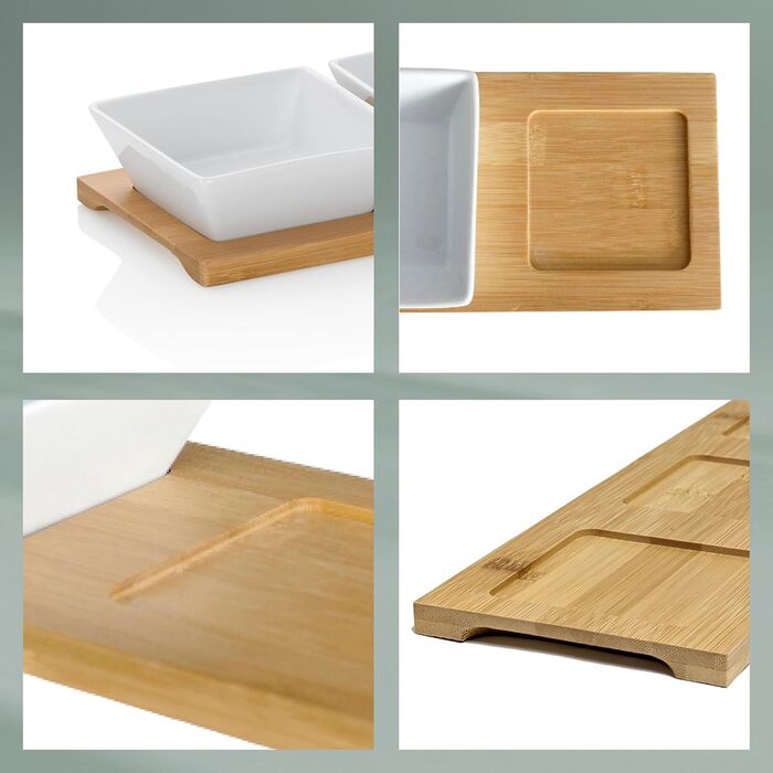 Набір з 3 мисок для соусів на дерев'яній підставці, білі Philipa Kela