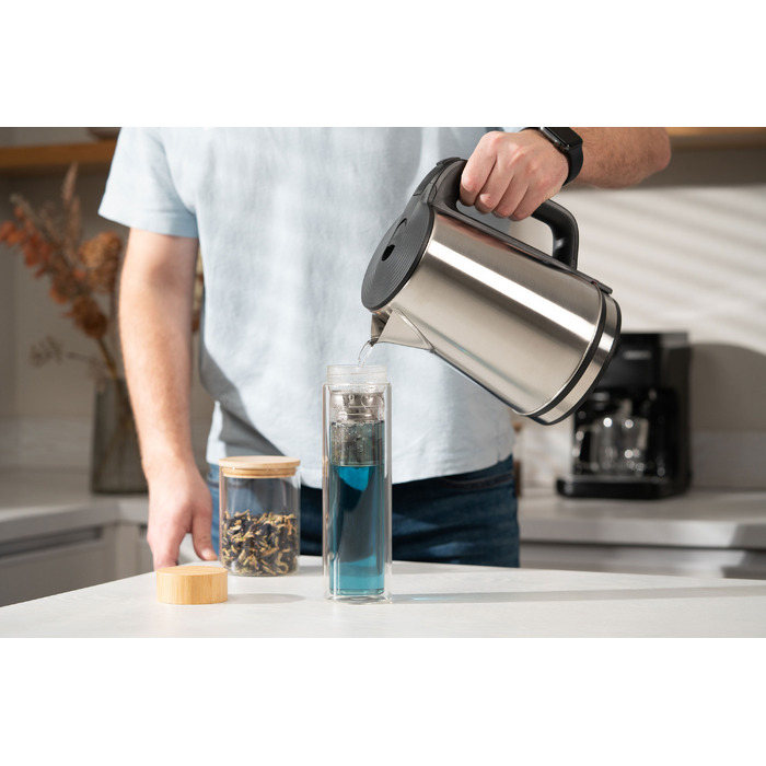 ARDESTO Термос скляний з подвійними стінками, 450 мл, боросилікатне скло, бамбукова кришка