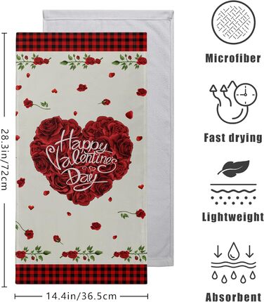 Різдвяні кухонні рушники Kwlegh, рушник для рук, різдвяна ялинка, цукерка-тростина, сніжинка, рушник для пальців, набір з 2 шт. , милий чоловічий банний рушник, високопоглинаючі рушники, 36 x (серце червоної троянди)