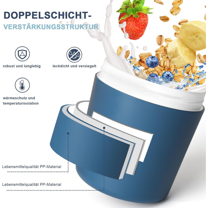 Стаканчик для пластівців 750 мл зі складаною ложкою, синій Swkien