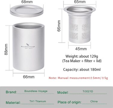 Титанова чашка з кришкою з фільтром 180 мл. iBasingo