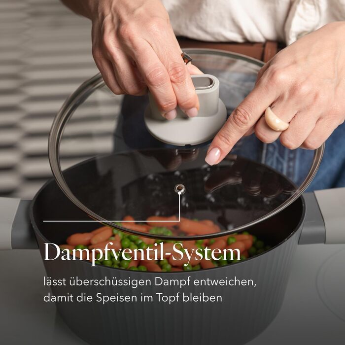 Алюмінієва каструля FLORINA 16 см 1,6 л Підходить для індукції Керамічне покриття, стійке до подряпин М&39яка ручка під дерево Термостійка Для всіх варильних поверхонь Легко миється (SERRANO, 6,1 л - 28 см)