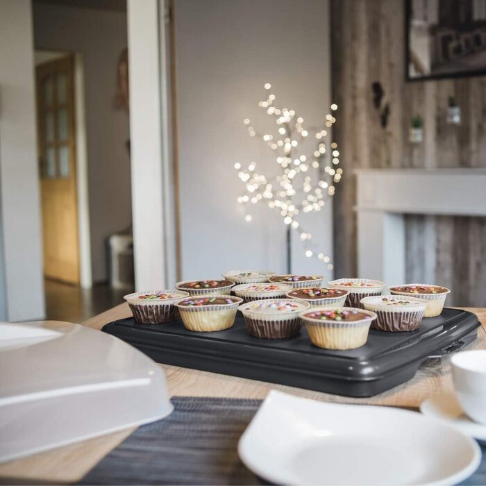 Кругла транспортувальна коробка для торта Xavax з кришкою, контейнер для торта діаметром 31,5 см, внутрішня висота 8 см, коробка для торта з пристроєм поділу шматків, антрацитова форма для торта, прозора (коробка для транспортування листкового торта)