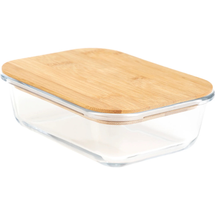 Набір з 4 скляних контейнерів 0,9 л з бамбуковими кришками HOMLA