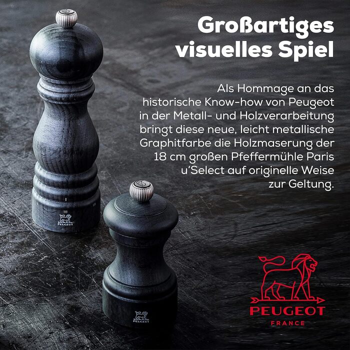 Млин для перцю Paris u'Select 18 см - 6 попередньо встановлених помелів - Виготовлений з деревини, сертифікованої PEFC - Французьке ноу-хау - Графітовий млин для перцю графіт