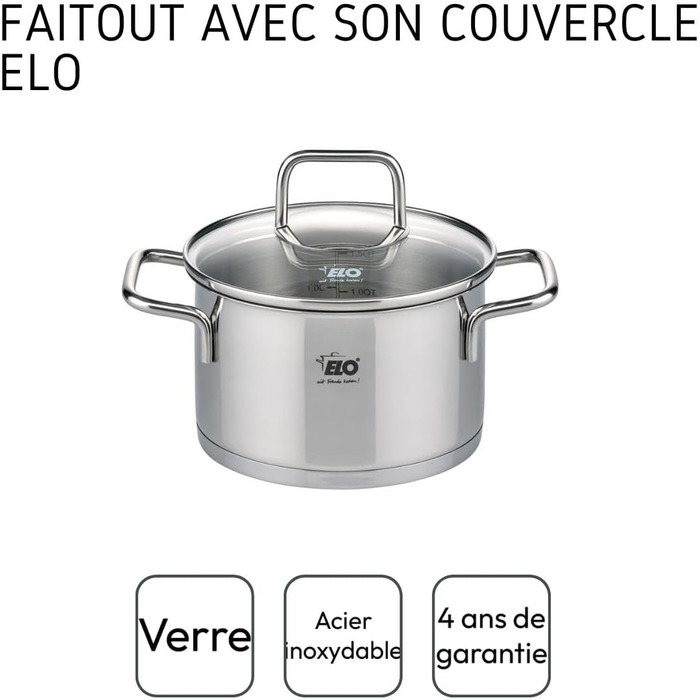 Каструля з нержавіючої сталі Elo 7242026, діаметр 20 см, каструля зі скляною кришкою, підходить для всіх типів плит, нержавіюча сталь, скло, 20 см, сіра каструля ø 20 см (каструля ø 12 см)