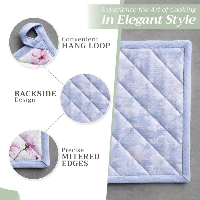 Рукавички для духовки Maison d&39 Hermine, підставки для каструль, 100 бавовна, термостійкі кухонні рукавички, рукавички для духовки (19 см x 33 см) та підставки для каструль (20 см x 20 см) для приготування їжі, Morzine - рукавички для духовки на День по