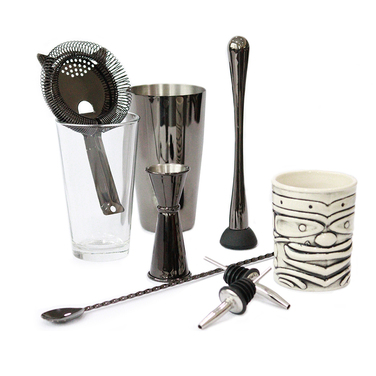 Набір бармена, 8 предметів, чорний метал, GenWare + ПОДАРУНОК келих TIKI