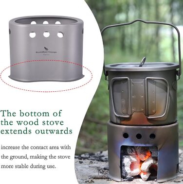 Мл Набір титанових кемпінгових печей зі складною ручкою та кільцем для підвішування Пікнік на свіжому повітрі 2 в 1 Їдальня у формі нирки Набір дров'яних печей Легкий клапан Підвісна конфорка для 1 людини Ti2005C, 800