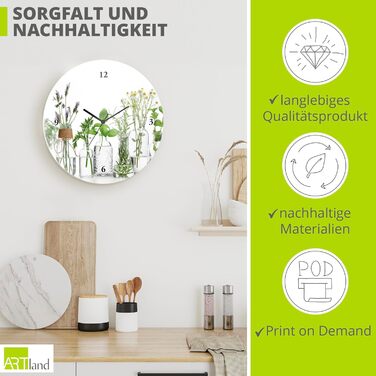 Настінний декор Настінний годинник без цокання Скло Ø 30 см Круглий Безшумні фрукти Фрукти Апельсин у воді Фрукти Сучасна їжа T5UI (Олії з травами, кварцовий годинник)