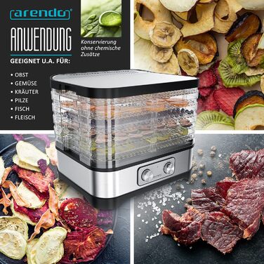 Дегидратор с контролем температуры - Дегидратор Edelsthl для продуктов питания, мяса, фруктов, овощей - 260 Вт - с таймером до 72 ч - 35-70 Grd - 5 полок - GS - Дегидртор - BP free (B)