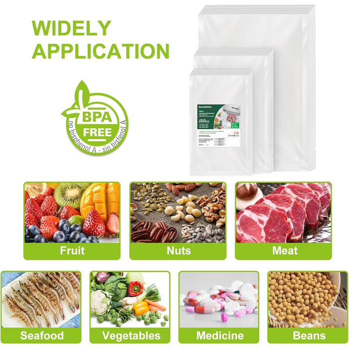 Вакуумні пакети 150 пакетів - 15x25 см (50), 20x30 см (50), 28x40 см (50) Bonsenkitchen