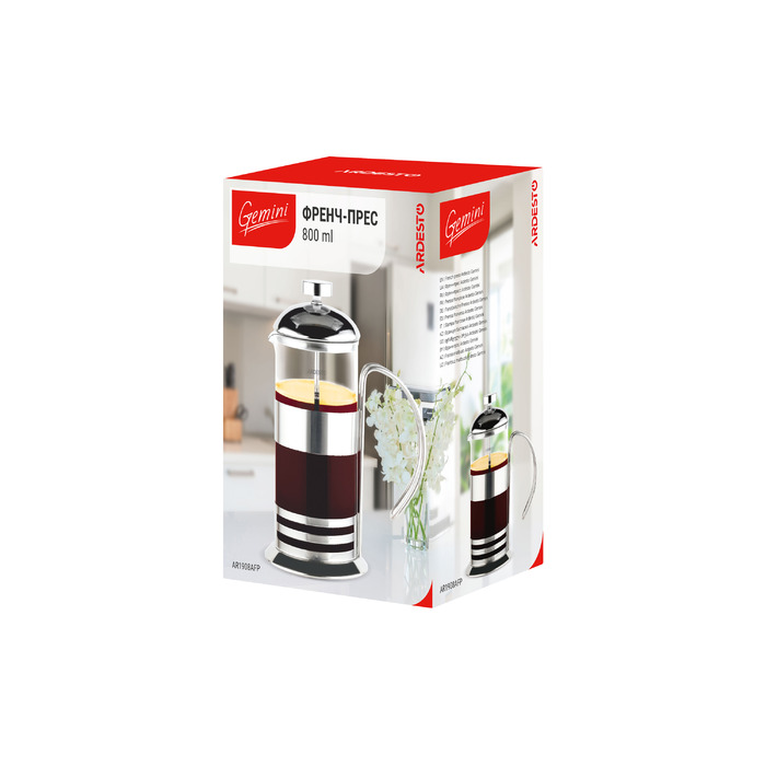 ARDESTO Gemini Asti Френч-пресс, 800 мл, нержавеющая сталь, стекло