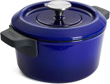 Чавунна каструля Ø 24 см, синього кольору, з кришкою та силіконовими ручками емальований чавун, підходить для індукції та духовки для всіх типів плит Ø 24 см, висота 11 см, 4,2 літра (синя, Ø 20 см, 11 см, 2,8 літра)