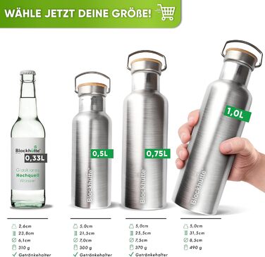 Пляшка ізольована 1 л, нержавіюча сталь,  із щіткою Blockhütte