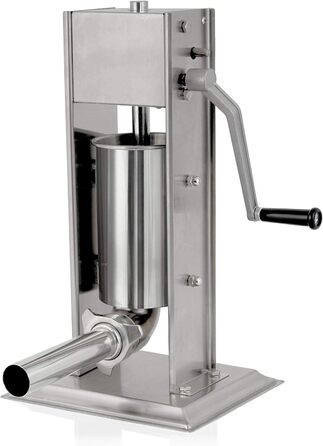 Професійна машина для наповнення ковбас Zelsius з нержавіючої сталі (3 літри, срібло) чотири різні труби для наповнення, наповнювач для ковбас, прес для ковбас, ковбасна машина з 2-швидкісним редуктором, вентиляційним клапаном і рукояткою