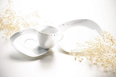 Серія Fadilla, комбінований сервіз 42 шт. и, порцеляновий набір посуду на 6 персон, білий, чорний, сірий