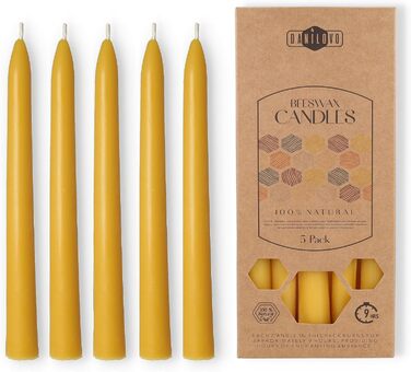 Набір з 5 конічних свічок 2 х 25 см з бджолиного воску, жовтий Danilovo
