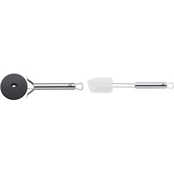 Різак для піци WMF Profi Plus 19,8 см, колесо для тіста з покриттям, ролик для піци, різак для піци, нержавіюча сталь Cromargan частково матова, можна мити в посудомийній машині (комплект зі скребком для тіста 26 x 5,5 см)