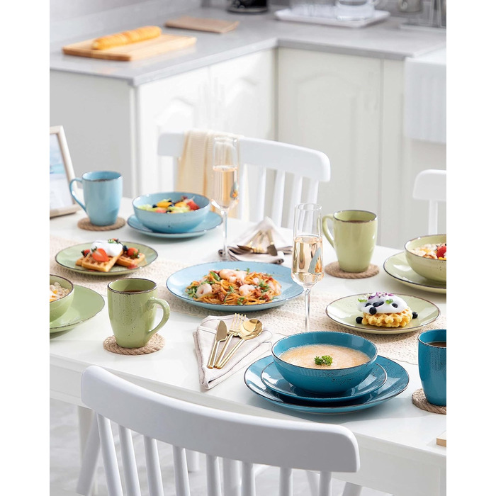 Комбінований сервіз vancasso, набір посуду Navia з кераміки, обідній сервіз із 32 предметів, вінтажний зовнішній вигляд, дизайн природи (набір із 48 предметів, Navia-14)