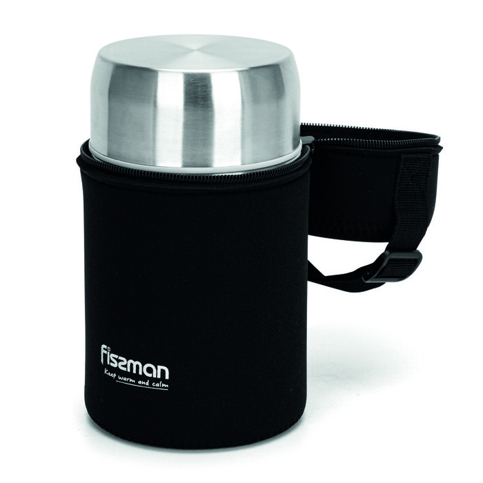 Термос для їжі Fissman 900 мл в чорному чохлі нержавіюча сталь (9856)