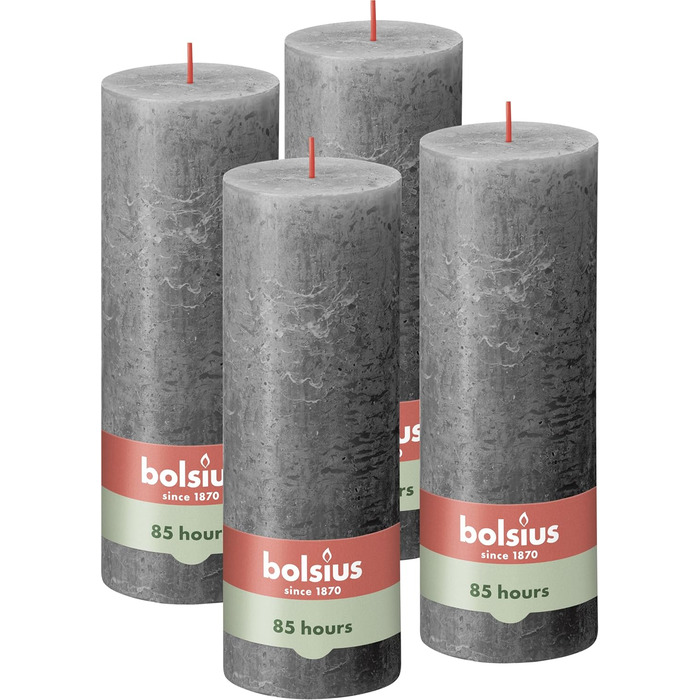 Свічки Bolsius Rustic Pillar Candles - Оливково-зелені - Набір з 4 шт. - Декоративні побутові свічки - Час горіння 60 годин - Без запаху - Натуральний рослинний віск - Без пальмової олії - Оливково-зелені (19 x 7 см, Антрацит)