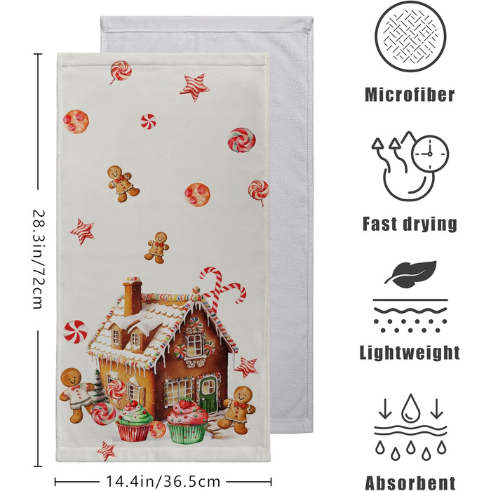 Різдвяні кухонні рушники Kwlegh, рушник для рук, рушник для пальців у формі різдвяної ялинки з цукерками та сніжинками, набір з 2 шт. , банний рушник для милих чоловіків, високопоглинаючі рушники, 36 x (пряниковий будиночок на Різдво)