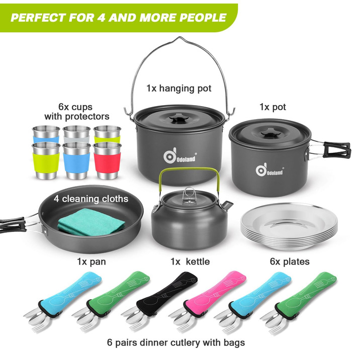 Набор посуды для кемпинга на 6 человек, нержавеющая сталь Odoland