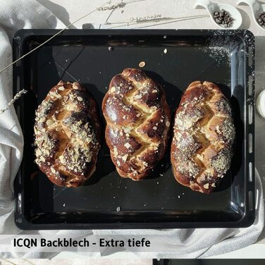 См, набір форм для випікання та решіток, глибока емальована сковорідка 3 см і хромована решітка для духовки та плити, стійка до подряпин і нержавіючої сталі, чорна (емаль 455 x 60 мм), 45,5 x 36