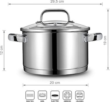 Маленька індукційна каструля Linnuo 16 см зі скляною кришкою, маленька каструля об&39ємом 1,5 л виготовлена з нержавіючої сталі 18/10, ручка не нагрівається, коване дно для всіх плит, міні-каструля, каструля для молока, індукційна каструля (20 см 3,5 л)